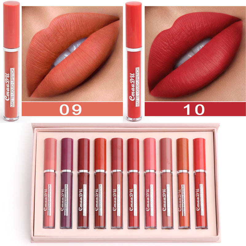 10-Piece Waterproof Matte Lipstick Set | Long-Lasting Non-Stick Lip Color