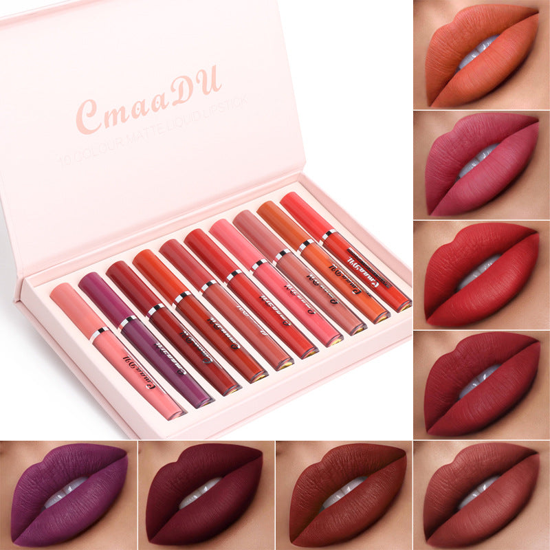 10-Piece Waterproof Matte Lipstick Set | Long-Lasting Non-Stick Lip Color