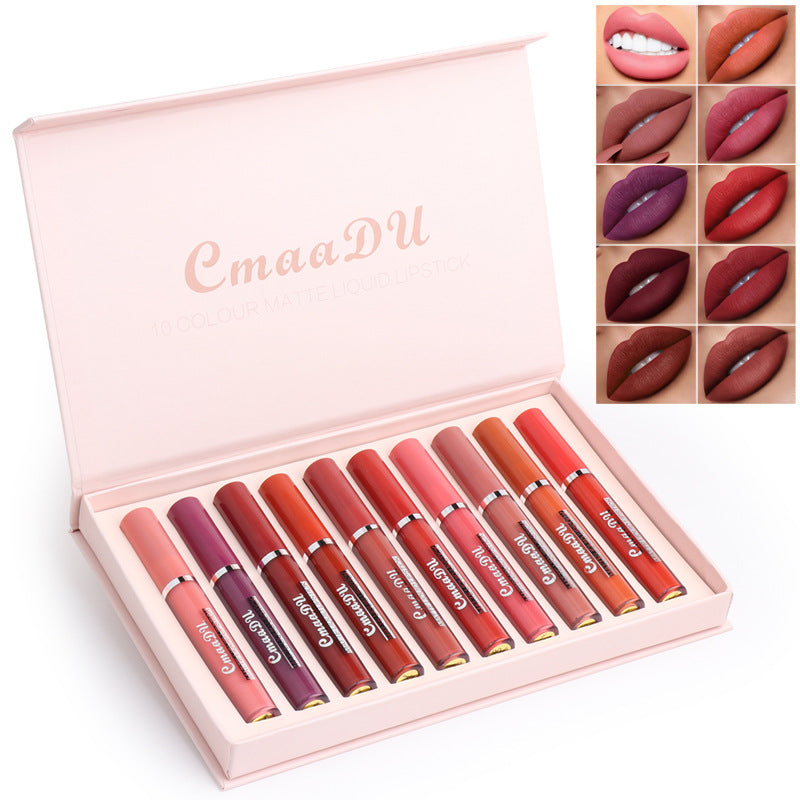 10-Piece Waterproof Matte Lipstick Set | Long-Lasting Non-Stick Lip Color