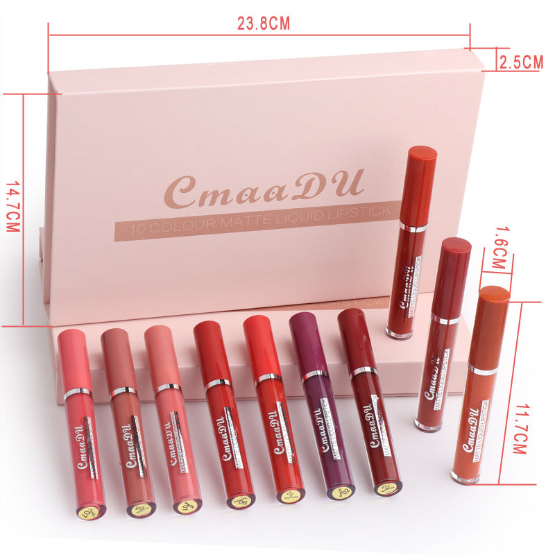 10-Piece Waterproof Matte Lipstick Set | Long-Lasting Non-Stick Lip Color